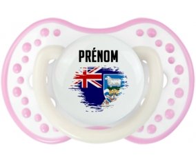 Drapeau effet pinceau les îles Falkland avec prénom Tétine LOVI Dynamic Blanc-rose phosphorescente