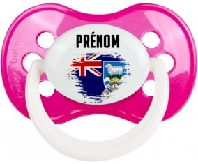 Drapeau effet pinceau les îles Falkland avec prénom Sucette Anatomique Rose foncé classique