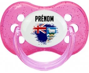 Drapeau effet pinceau les îles Falkland avec prénom Sucette Cerise Rose à paillette
