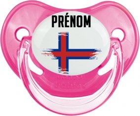 Drapeau effet pinceau Îles Féroé avec prénom Sucette Physiologique Rose classique