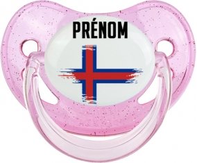 Drapeau effet pinceau Îles Féroé avec prénom Sucette Physiologique Rose à paillette