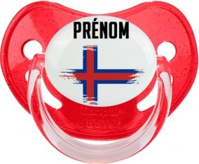 Drapeau effet pinceau Îles Féroé avec prénom Sucette Physiologique Rouge à paillette