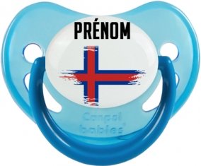 Drapeau effet pinceau Îles Féroé avec prénom Sucette Physiologique Bleue phosphorescente