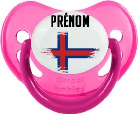 Drapeau effet pinceau Îles Féroé avec prénom Sucette Physiologique Rose phosphorescente