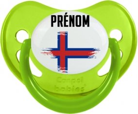 Drapeau effet pinceau Îles Féroé avec prénom Sucette Physiologique Vert phosphorescente