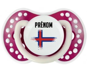 Drapeau effet pinceau Îles Féroé avec prénom Sucette LOVI Dynamic Fuchsia phosphorescente