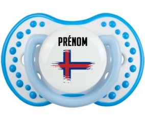 Drapeau effet pinceau Îles Féroé avec prénom Sucette LOVI Dynamic Blanc-bleu phosphorescente