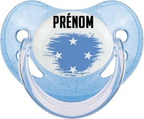 Drapeau effet pinceau États fédérés de Micronésie avec prénom Sucette Physiologique Bleue à paillette