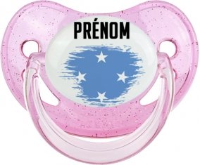 Drapeau effet pinceau États fédérés de Micronésie avec prénom Sucette Physiologique Rose à paillette