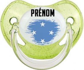 Drapeau effet pinceau États fédérés de Micronésie avec prénom Sucette Physiologique Vert à paillette