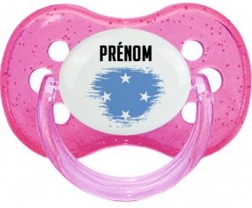 Drapeau effet pinceau États fédérés de Micronésie avec prénom Tétine Cerise Rose à paillette