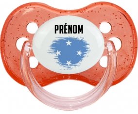 Drapeau effet pinceau États fédérés de Micronésie avec prénom Tétine Cerise Rouge à paillette