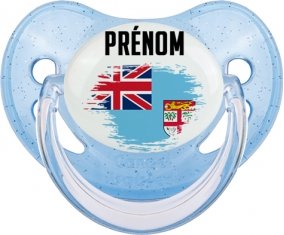 Drapeau effet pinceau Fidji avec prénom Tétine Physiologique Bleue à paillette