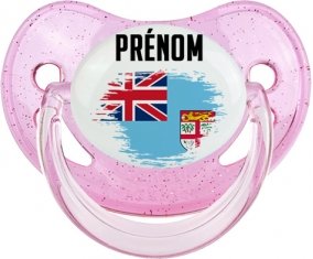 Drapeau effet pinceau Fidji avec prénom Tétine Physiologique Rose à paillette