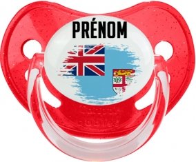 Drapeau effet pinceau Fidji avec prénom Tétine Physiologique Rouge à paillette