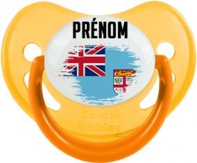 Drapeau effet pinceau Fidji avec prénom Tétine Physiologique Jaune phosphorescente