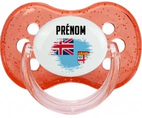Drapeau effet pinceau Fidji avec prénom Sucete Cerise Rouge à paillette