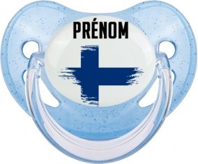Drapeau effet pinceau Finlande avec prénom Sucete Physiologique Bleue à paillette