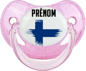 Drapeau effet pinceau Finlande avec prénom Sucete Physiologique Rose à paillette