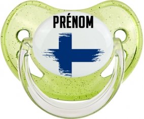 Drapeau effet pinceau Finlande avec prénom Sucete Physiologique Vert à paillette