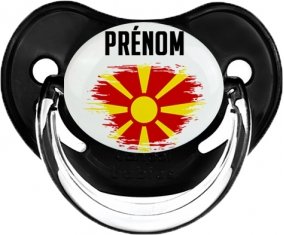 Drapeau effet pinceau Macédoine du Nord avec prénom Sucette Physiologique Noir classique