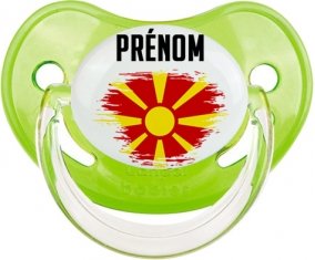 Drapeau effet pinceau Macédoine du Nord avec prénom Sucette Physiologique Vert classique