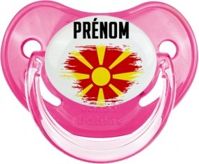 Drapeau effet pinceau Macédoine du Nord avec prénom Sucette Physiologique Rose classique