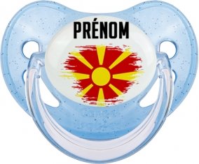Drapeau effet pinceau Macédoine du Nord avec prénom Sucette Physiologique Bleue à paillette