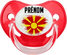 Drapeau effet pinceau Macédoine du Nord avec prénom Sucette Physiologique Rouge à paillette
