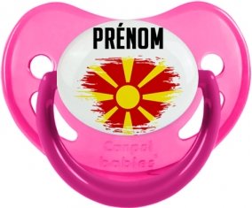 Drapeau effet pinceau Macédoine du Nord avec prénom Sucette Physiologique Rose phosphorescente