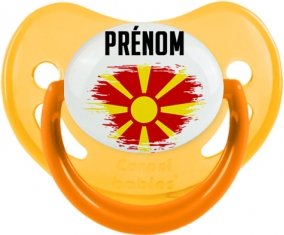 Drapeau effet pinceau Macédoine du Nord avec prénom Sucette Physiologique Jaune phosphorescente