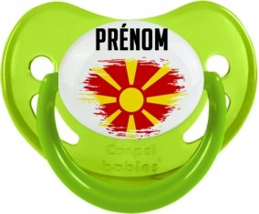 Drapeau effet pinceau Macédoine du Nord avec prénom Sucette Physiologique Vert phosphorescente