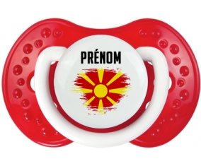 Drapeau effet pinceau Macédoine du Nord avec prénom Sucette LOVI Dynamic Blanc-rouge classique