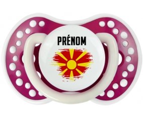 Drapeau effet pinceau Macédoine du Nord avec prénom Sucette LOVI Dynamic Fuchsia phosphorescente