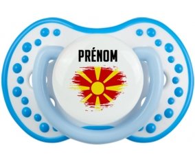 Drapeau effet pinceau Macédoine du Nord avec prénom Sucette LOVI Dynamic Blanc-bleu phosphorescente