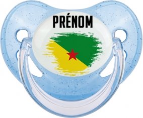 Drapeau effet pinceau Guyane Française avec prénom Tétine Physiologique Bleue à paillette