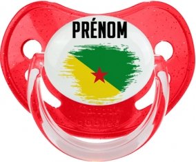 Drapeau effet pinceau Guyane Française avec prénom Tétine Physiologique Rouge à paillette