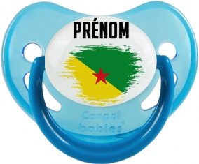 Drapeau effet pinceau Guyane Française avec prénom Tétine Physiologique Bleue phosphorescente
