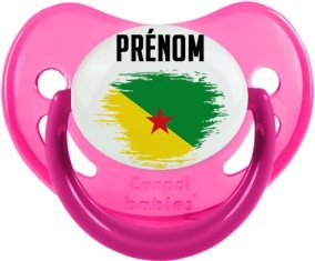Drapeau effet pinceau Guyane Française avec prénom Tétine Physiologique Rose phosphorescente