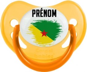 Drapeau effet pinceau Guyane Française avec prénom Tétine Physiologique Jaune phosphorescente