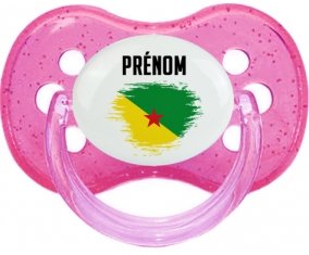 Drapeau effet pinceau Guyane Française avec prénom Sucete Cerise Rose à paillette