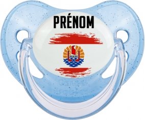 Drapeau effet pinceau Polynésie française avec prénom Sucete Physiologique Bleue à paillette