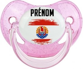 Drapeau effet pinceau Polynésie française avec prénom Sucete Physiologique Rose à paillette