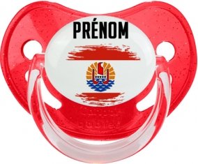 Drapeau effet pinceau Polynésie française avec prénom Sucete Physiologique Rouge à paillette