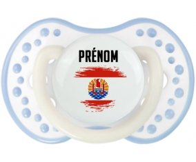 Drapeau effet pinceau Polynésie française avec prénom Tétine LOVI Dynamic Blanc-cyan classique