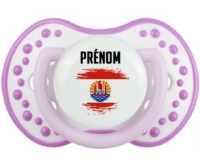 Drapeau effet pinceau Polynésie française avec prénom Tétine LOVI Dynamic Blanc-mauve classique