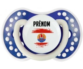 Drapeau effet pinceau Polynésie française avec prénom Tétine LOVI Dynamic Bleu-marine phosphorescente