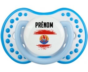 Drapeau effet pinceau Polynésie française avec prénom Tétine LOVI Dynamic Blanc-bleu phosphorescente
