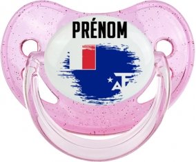 Drapeau effet pinceau Terres australes françaises avec prénom Sucette Physiologique Rose à paillette