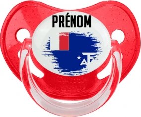 Drapeau effet pinceau Terres australes françaises avec prénom Sucette Physiologique Rouge à paillette